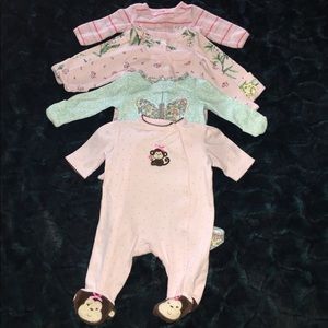 Carter’s newborn girl footie sleepers lot